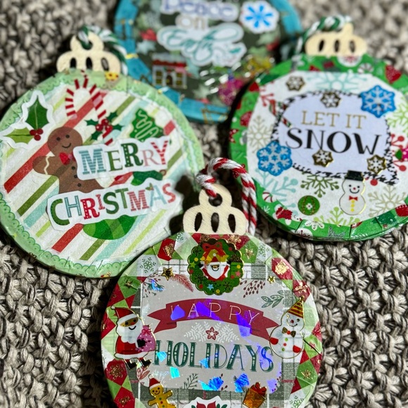 A set of 4 new unique handmade wooden 3x3” Christmas tree hanging ornaments $40 - Picture 10 of 13